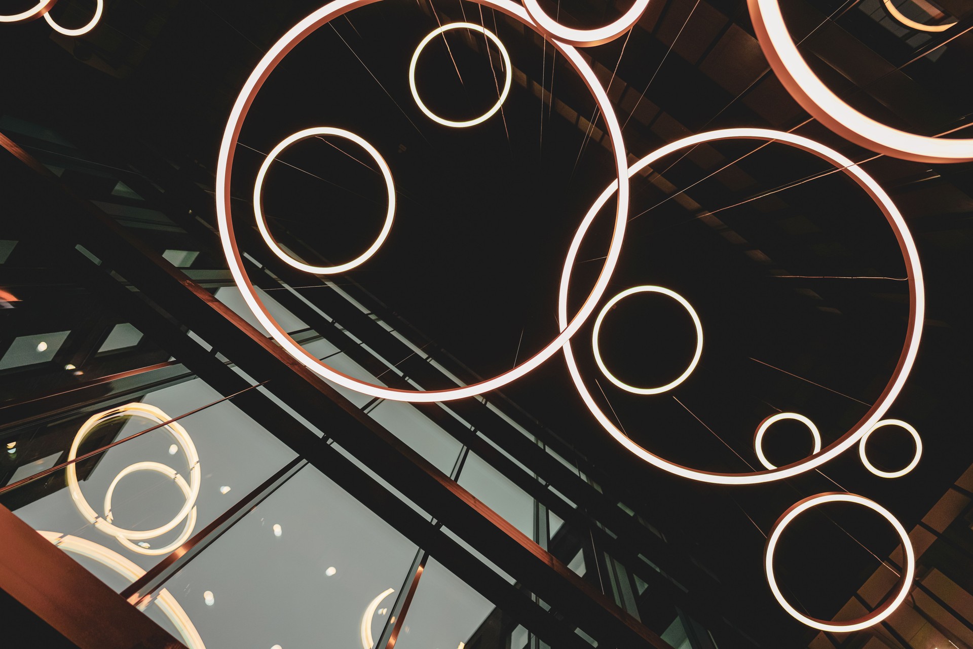 Abstract Architectural Ring Lighting in a Office Building